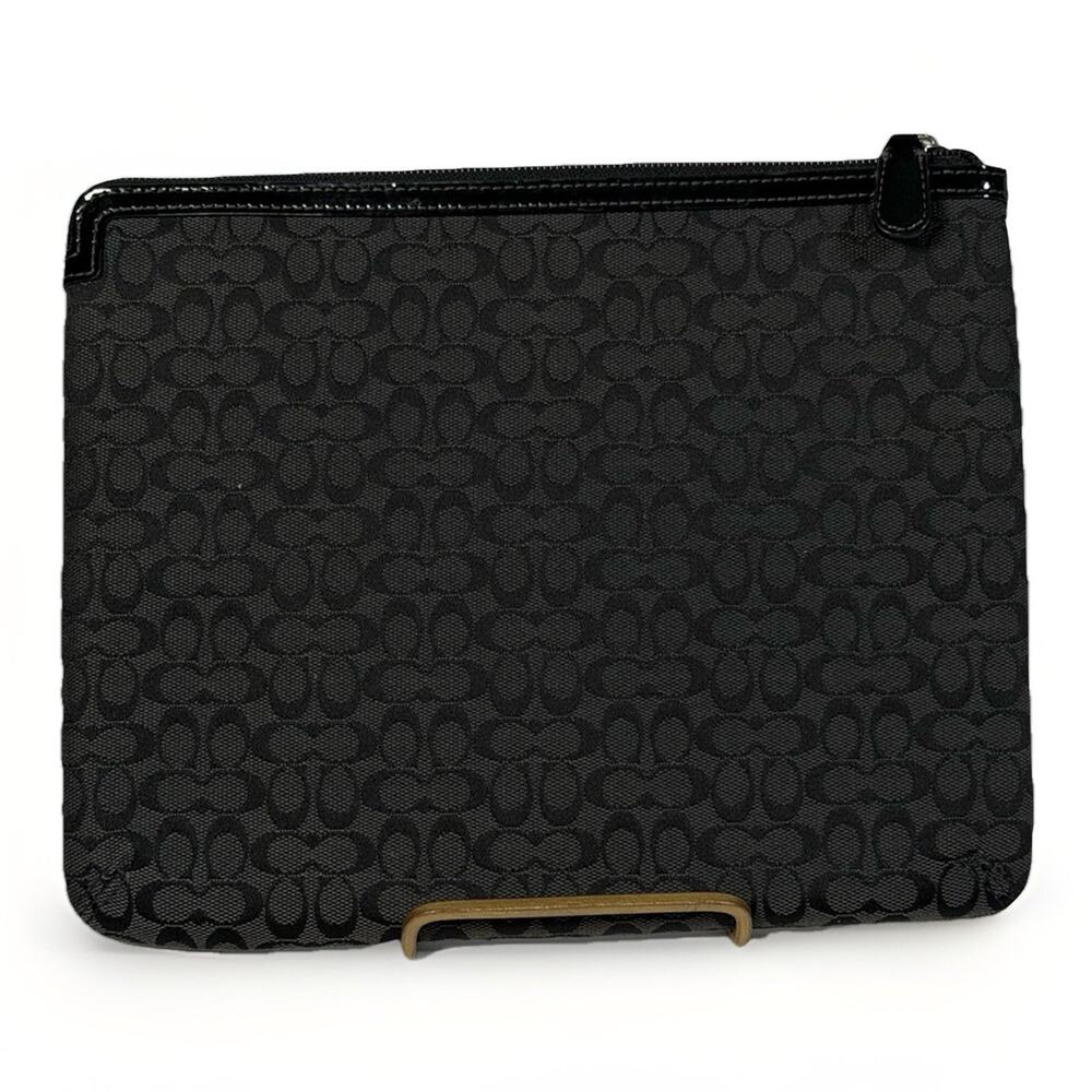 Coach Tablet Case Black Signature Jacquard With Black Patent Leather Trim